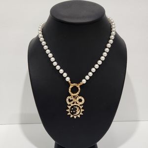 Faux Pearl And Gold Pendant Celestial Necklace